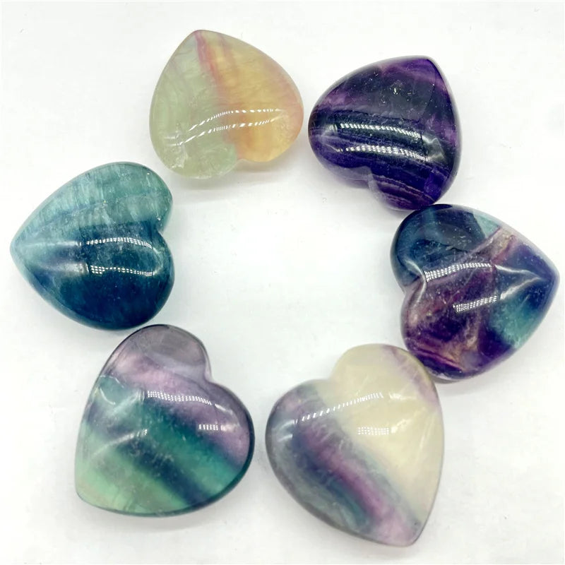 6Pcs Gem Stone Quartz Crystal Fluorite Heart Pendants DIY Jewelry