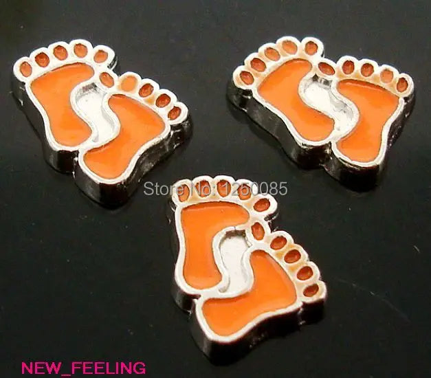 30PCS Enamel Little Feet Floating Charms for Memory Locket Necklace