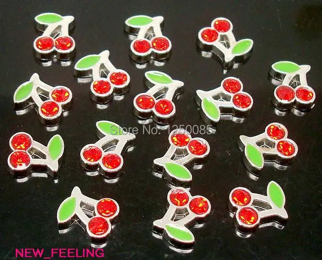 30PCS Rhinestone Cherry Floating Charms for Memory Glass Locket Necklace