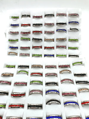 30PCS Zircon Stainless Steel Couples Wedding Rings 6mm Band Jewelry