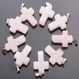 30Pcs Pink Rose Stone Cross Beads Pendants DIY Jewelry Making