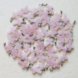 30Pcs Pink Rose Stone Cross Beads Pendants DIY Jewelry Making