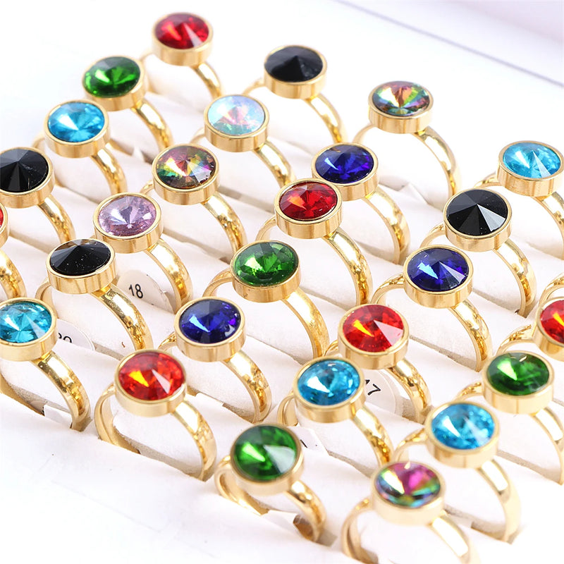 30Pcs/Lot Large Zircon Stainless Steel Ring Set for Women