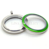 30mm Stainless Steel Round Screw Green Enamel Floating Locket Pendant