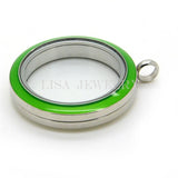 30mm Stainless Steel Round Screw Green Enamel Floating Locket Pendant