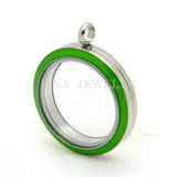 30mm Stainless Steel Round Screw Green Enamel Floating Locket Pendant