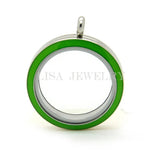 30mm Stainless Steel Round Screw Green Enamel Floating Locket Pendant