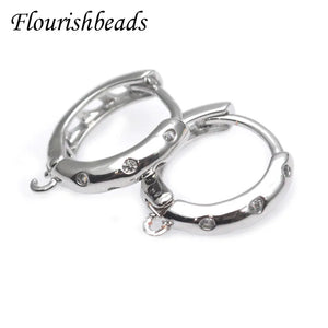 30pcs Real CZ Beads Paved Silver Circle Earring Hooks Clasp