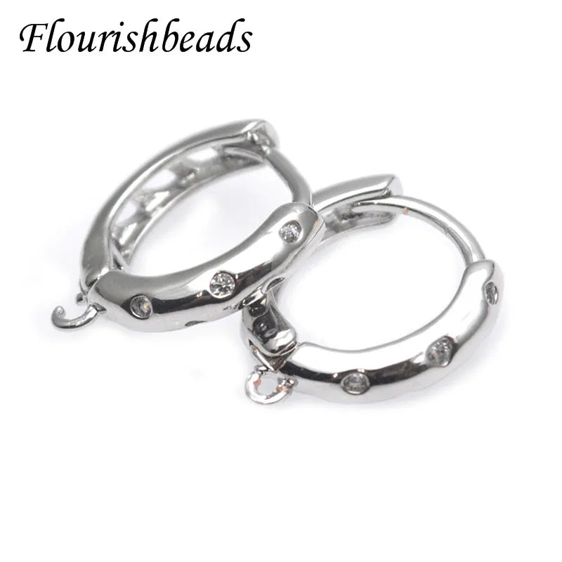 30pcs Real CZ Beads Paved Silver Circle Earring Hooks Clasp