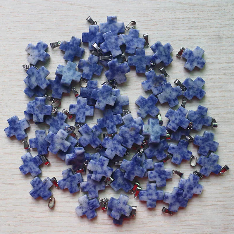 30pcs Natural Stone Cross Shape Pendants for DIY Jewelry Making