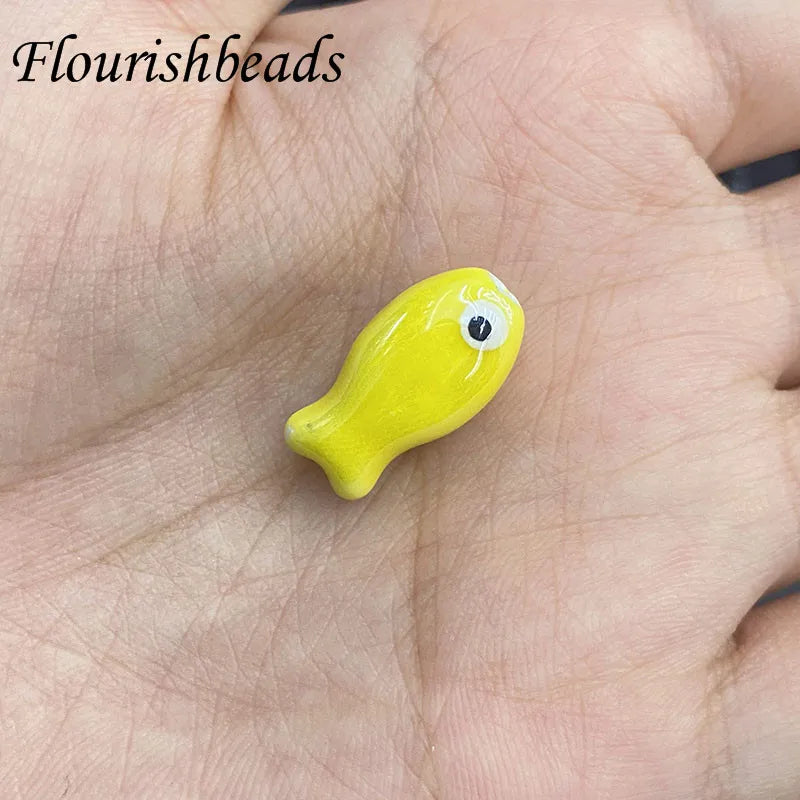 30pcs Colorful Ceramic Fish Charms Beads 10x19mm
