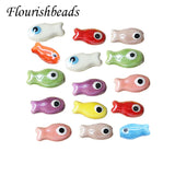 30pcs Colorful Ceramic Fish Charms Beads 10x19mm