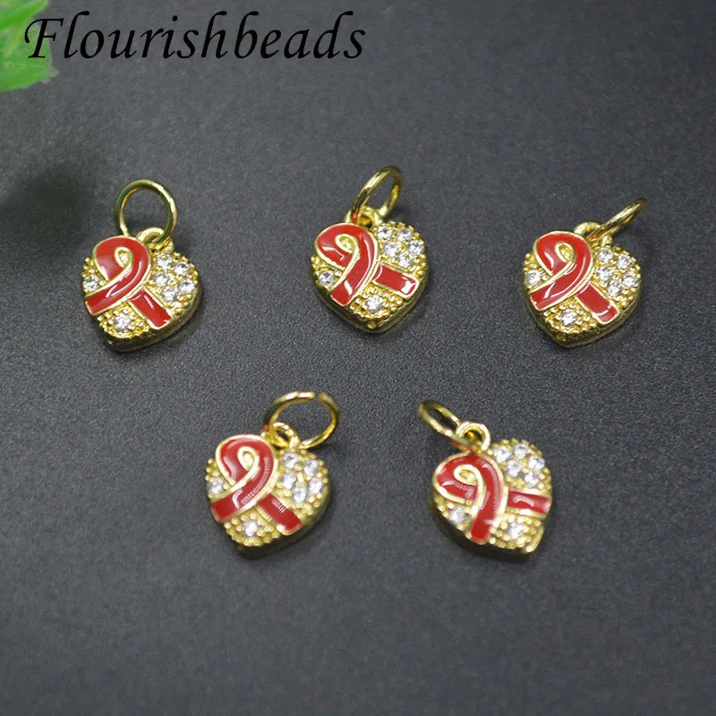 30pcs Heart Shaped Scarf Pendant CZ Paved for DIY Christmas Bracelet