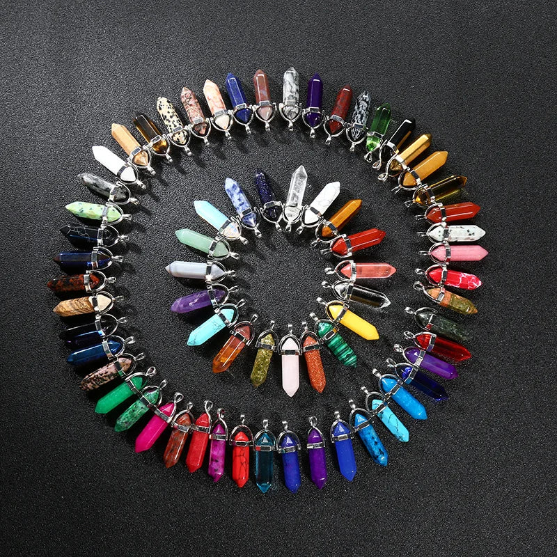 Natural Stone Pendant Hexagonal Prism Quartz Point Healing Charm