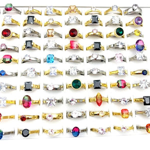 30pcs Stainless Steel Rings Zircon Wedding Bands
