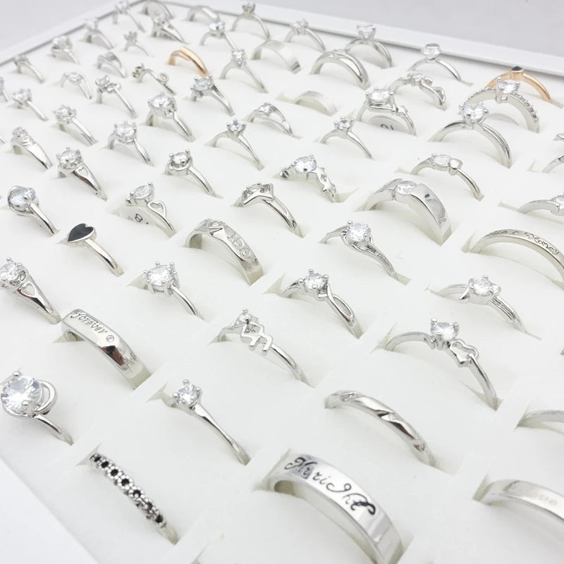 30pcs Mix Styles Womens Rings Rhinestone Zircon Jewelry Party Bands