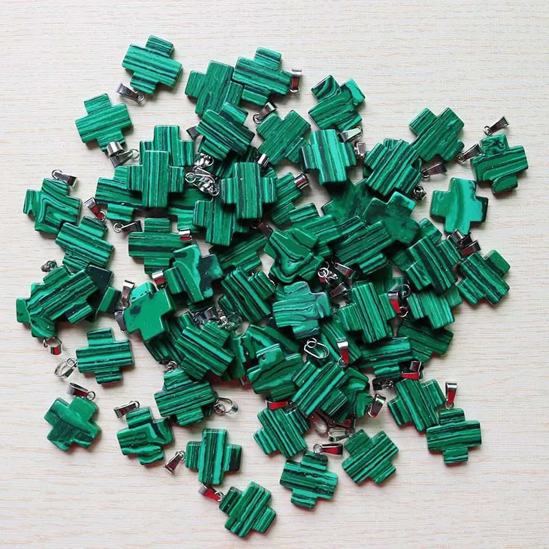 30pcs Natural Malachite Stone Cross Shape Pendants 20*20mm DIY Jewelry