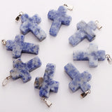30pcs Sodalite Stone Cross Beads Pendants for DIY Jewelry Making Women