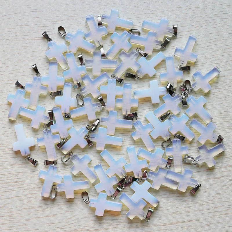 30pcs Opal Stone Cross Beads Pendant DIY Jewelry Making Pendants for Women
