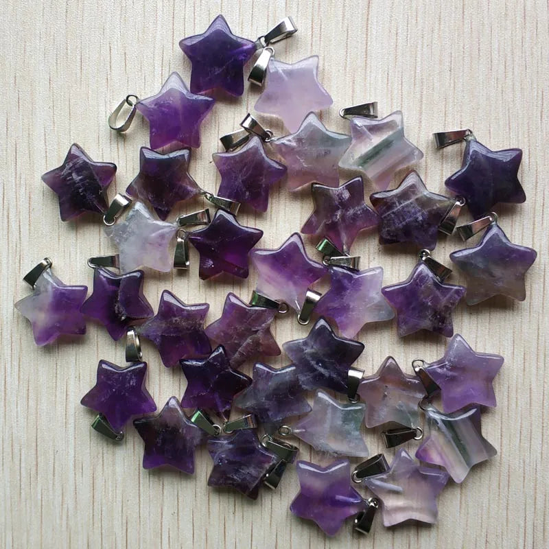 30pcs Natural Amethyst Stone Star Pendants Charms for Jewelry Making