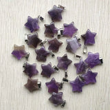 30pcs Natural Amethyst Stone Star Pendants Charms for Jewelry Making