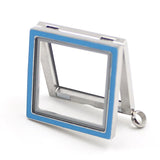 316L SS 30MM Blue/Pink Enamel Square Floating Locket Glass Memory Pendant