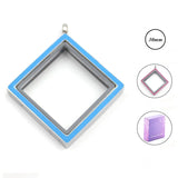316L SS 30MM Blue/Pink Enamel Square Floating Locket Glass Memory Pendant