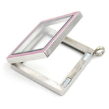 316L SS 30MM Blue/Pink Enamel Square Floating Locket Glass Memory Pendant