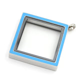 316L SS 30MM Blue/Pink Enamel Square Floating Locket Glass Memory Pendant
