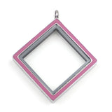 316L SS 30MM Blue/Pink Enamel Square Floating Locket Glass Memory Pendant