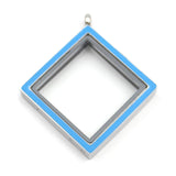 316L SS 30MM Blue/Pink Enamel Square Floating Locket Glass Memory Pendant