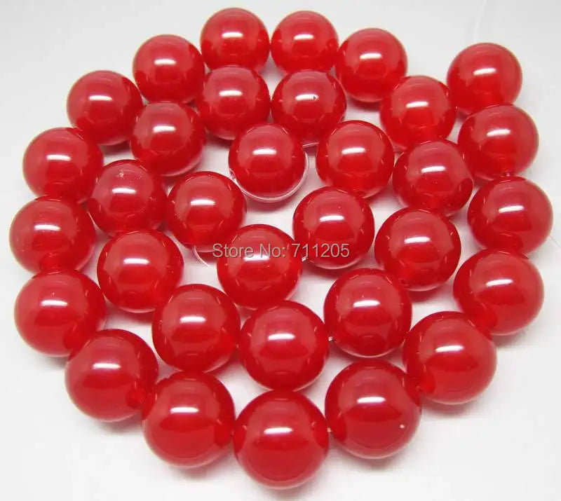 32pcs 12mm Red Jades Round Loose Beads