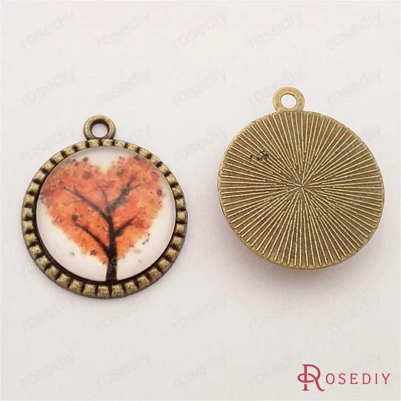 Glass Bead Antique Bronze Heart Tree Charms Pendants 5pc