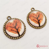 Glass Bead Antique Bronze Heart Tree Charms Pendants 5pc