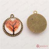 Glass Bead Antique Bronze Heart Tree Charms Pendants 5pc