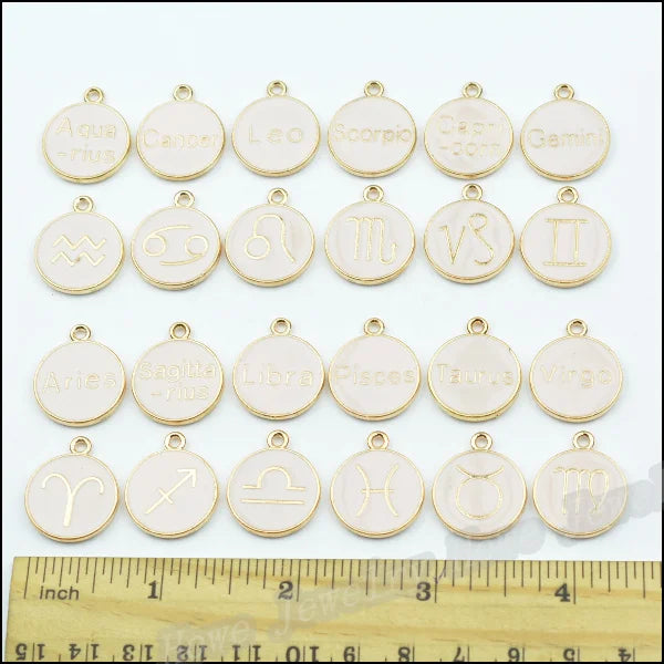 36 pcs Enamel Alloy Gold-color Zodiac Pendants Charms for DIY Jewelry JC-406