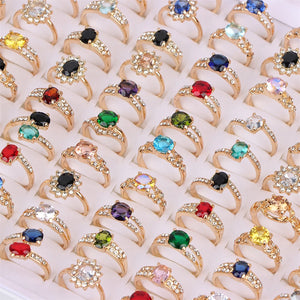 36Pcs Colorful Rhinestone Rings Mix Style Wedding Jewelry 16-19mm