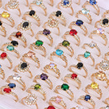 36Pcs Colorful Rhinestone Rings Mix Style Wedding Jewelry 16-19mm