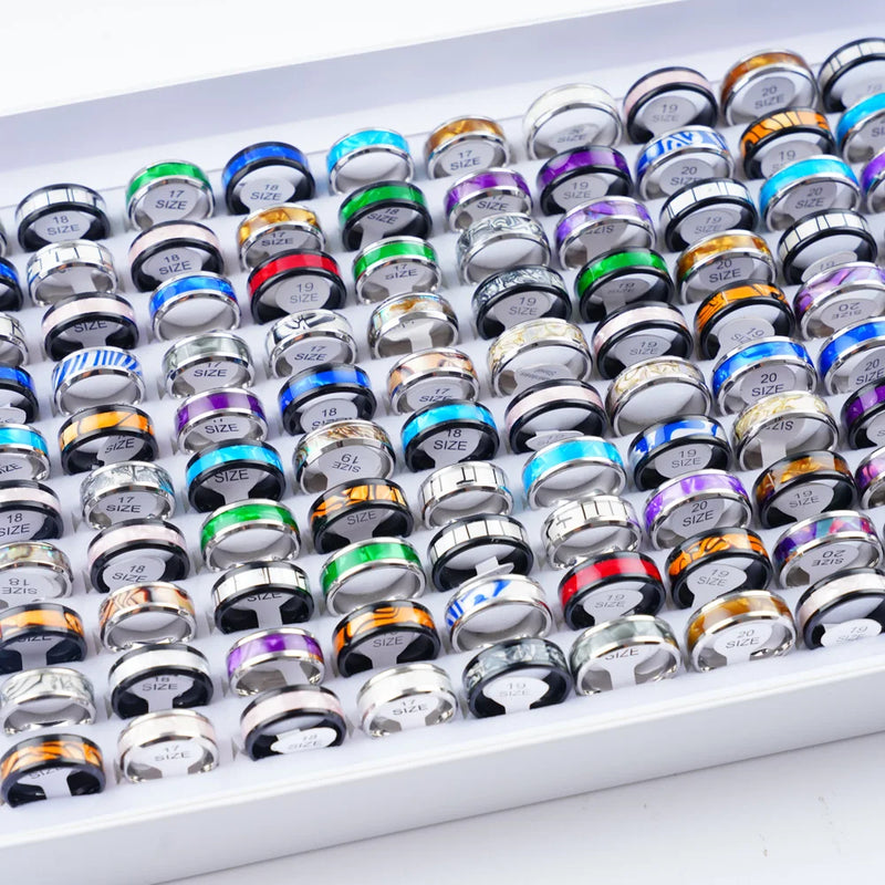 36pcs Shell Stainless Steel Rings For Mens Women Wedding Party