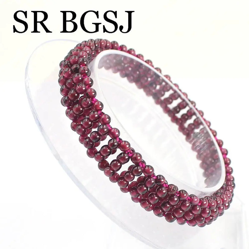 3MM Natural Stone Red Beaded Bracelet Garnet Bangle Jewelry