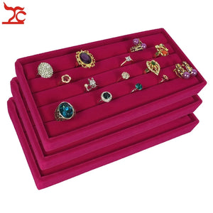 3Pcs Velvet Jewelry Ring Earring Display Stackable Tray