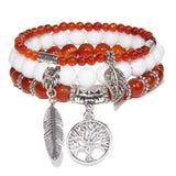 3Pcs/Set Tree Of Life Bracelets 8mm Beads Feather Charm Yoga Men Women