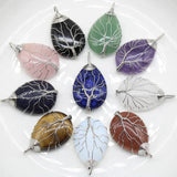 Rose Quartz Crystal Pendant Silver Copper Life Tree Wire Wrap Jewelry