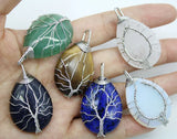 Rose Quartz Crystal Pendant Silver Copper Life Tree Wire Wrap Jewelry