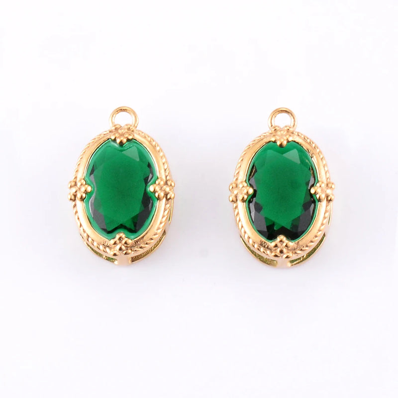 3pcs Oval Zircon Charm Pendant Stainless Steel 18k Plated Pendant