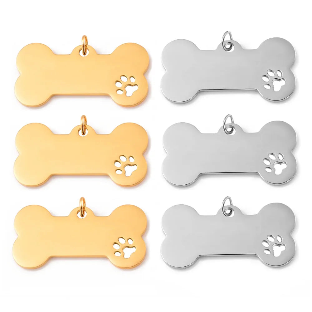 3pcs Stainless Steel Pet Dog Bone Tag, Paw Pendant DIY Charm