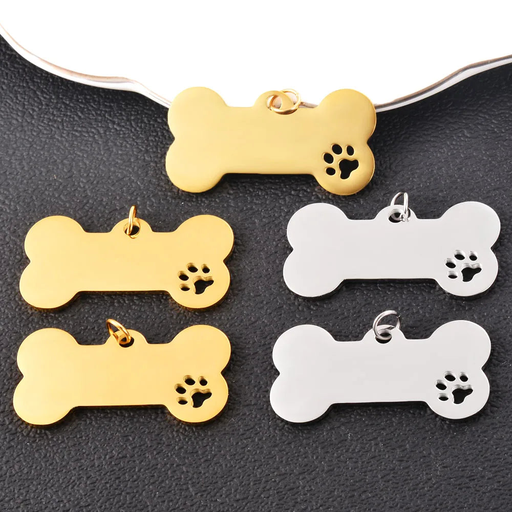 3pcs Stainless Steel Pet Dog Bone Tag, Paw Pendant DIY Charm