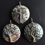 Wire Wrap Abalone Shell Tree of Life Round Pendant 3pcs/lot