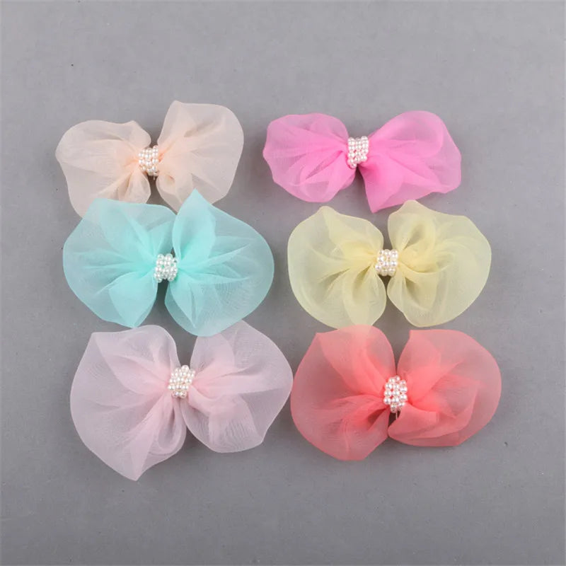40pcs Lace Chiffon Ribbon Bows Button Patch Sticker Girl Women Hair Jewelry