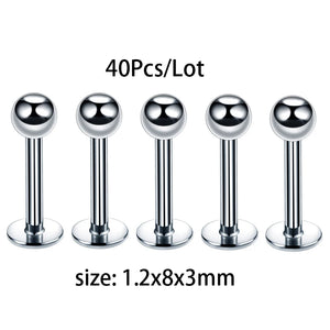 40Pcs Surgical Steel Lip Labret Cartilage Tragus Earrings Body Jewelry
